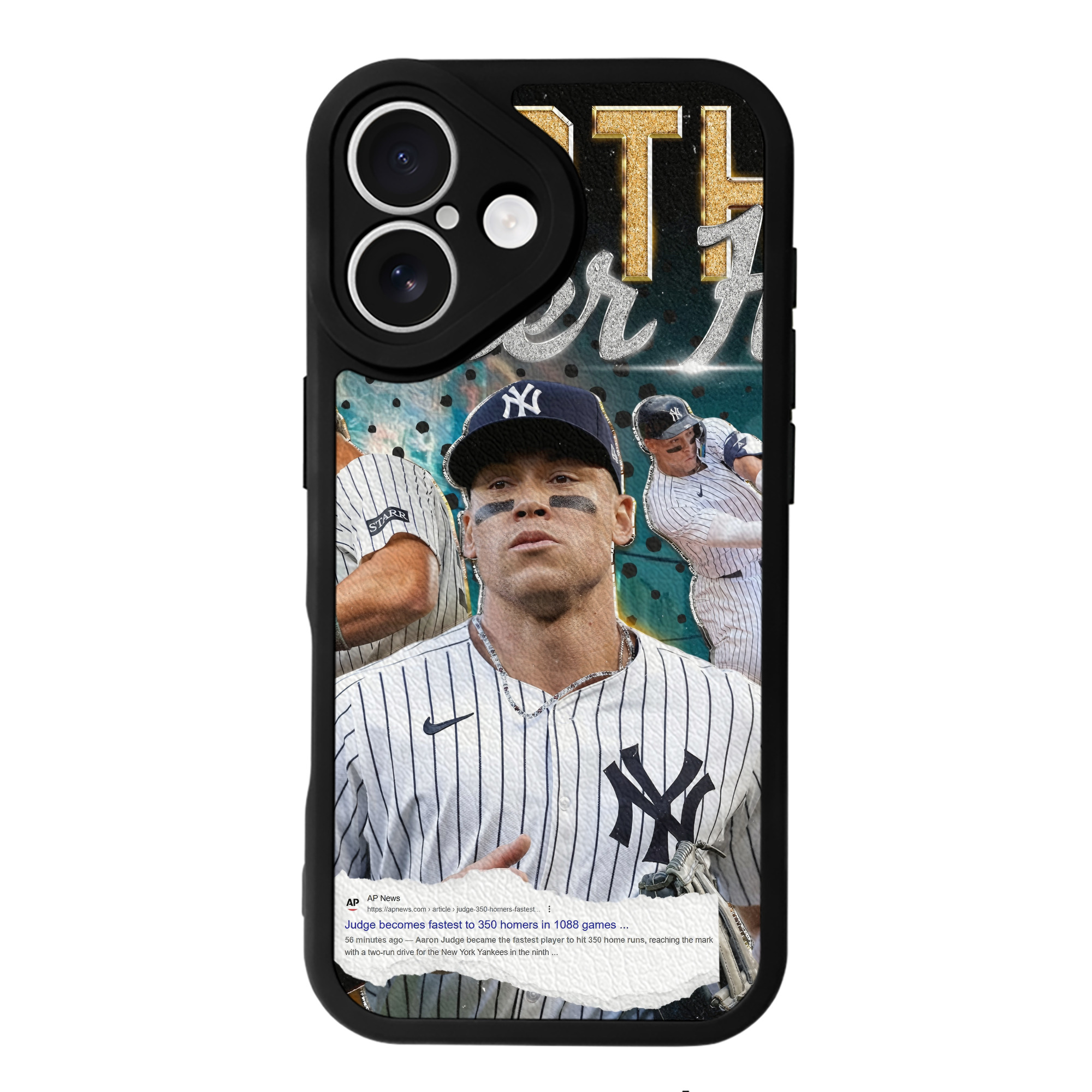 Aaron Judge's 350th Career Home Runs IPhone 16 Silicone Leather Case – UV Print, Lambskin Texture – Perfect Fit, Wireless Charging Compatible, Scratch Resistant, Precise Cutouts – Stylish Protection For IPhone 16